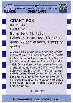 1991 Regina NZRFU 1st Edition #56 Grant Fox Back